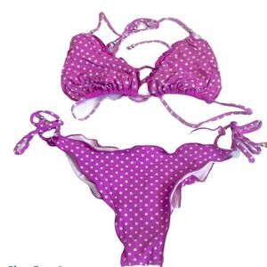Bikini - purple & white polka dots medium
